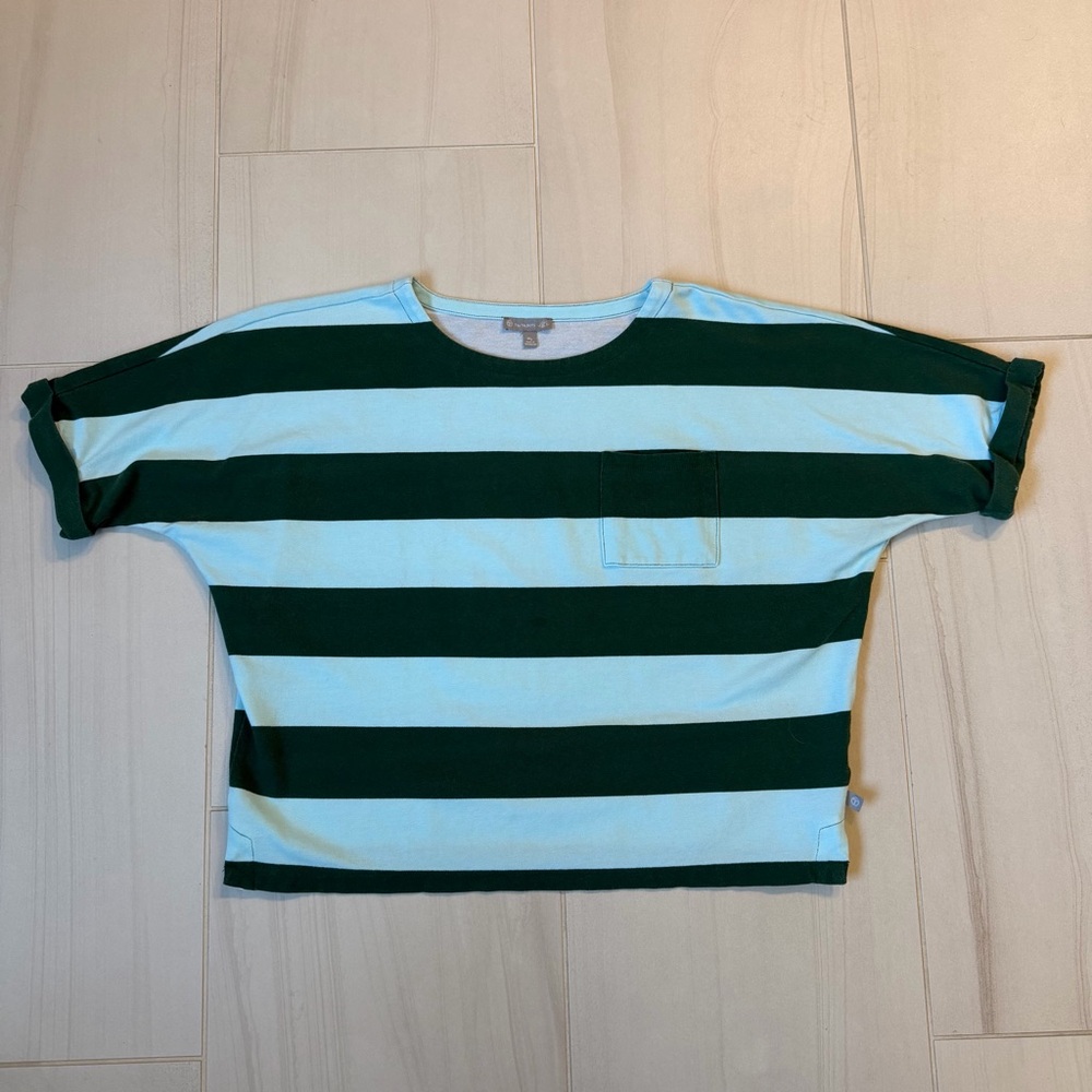 Talbots Green and Blue Striped Short Sleeve Tee